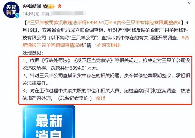 _央视新闻通报，网红主播不是脱缰野马	，三只羊们的好日子到头了_央视新闻通报，网红主播不是脱缰野马，三只羊们的好日子到头了